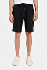 Erkek Regular Rahat Kesim Beli Lastikli Bağlamalı Yandan Cepli Siyah Bermuda Şort