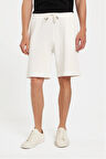 Erkek Regular Rahat Kesim Beli Lastikli Bağlamalı Yandan Cepli Ekru Bermuda Şort