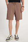 Erkek Relax Fit Rahat Kesim Yandan Cepli Bermuda Kahverengi Şort