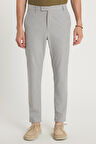 Erkek Slim Fit Dar Kesim Chino Yandan Cepli Pamuklu Gri Pantolon