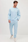 Erkek Relax Fit Pamuklu 3 İplik Yumuşak Dokulu İçi Polarlı Bisiklet Yaka Mavi Eşofman Takımı