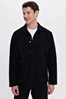 Erkek Regular Fit Rahat Kesim Peluş Çıtçıtlı Torbalı Çift Cepli Siyah Ceket Gömlek