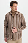 Erkek Relax Fit Rahat Kesim Spor Yaka Çizgili Oduncu Gömlek