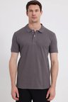 Erkek Slim Fit Dar Kesim %100 Pamuk Kısa Kollu Polo Yaka Gri Tişört