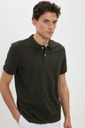 Erkek Slim Fit Dar Kesim %100 Pamuk Kısa Kollu Polo Yaka Haki Tişört