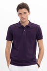 Erkek Slim Fit Dar Kesim %100 Pamuk Kısa Kollu Polo Yaka Mor Tişört