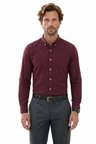 Erkek Slim Fit Dar Kesim %100 Pamuk Düğmeli Yaka Flam Keten Bordo Gömlek