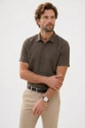 Erkek Relax Fit Rahat Kesim Spor Yaka Kısa Kollu Çizgili Yumuşak Dokulu Yırtmaçlı Haki Gömlek