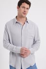 Erkek Relax Fit Rahat Kesim Oversize Müslin Viskon Pamuklu Tek Cepli Düz Gri Gömlek
