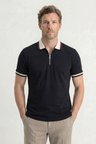 Erkek Slim Fit Dar Kesim %100 Pamuk Kısa Kollu Yarım Fermuarlı Siyah Polo Yaka Tişört