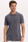 Erkek Slim Fit Dar Kesim %100 Pamuk Kısa Kollu Polo Yaka Antrasit Tişört