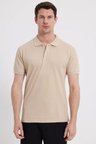 Erkek Slim Fit Dar Kesim %100 Pamuk Kısa Kollu Polo Yaka Ekru Tişört