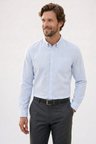 Erkek Slim Fit Dar Kesim Uzun Kollu %100 Pamuk Keten Efektli Düğmeli Yaka Rahat Mavi Gömlek