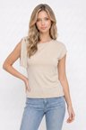 Kadın Slim Fit Dar Kesim Kısa Kollu Kayık Yaka Bej  Bluz