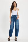 Kadın Relax Fit Rahat Kesim %100 Pamuk Cepli Geniş Paça Lacivert Jean Kot Pantolon