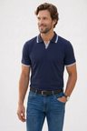Erkek Slim Fit Dar Kesim %100 Pamuklu Çizgili Detaylı V Yaka Lacivert Polo Yaka Tişört