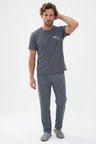Erkek Standart Fit Normal Kesim Pamuklu Bisiklet Yaka Kısa Kollu Lastikli Gri Pijama Takımı