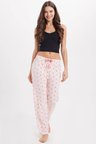 Kadın Regular Fit Klasik Kesim Viskon Beli Lastikli Fiyonk Detaylı Baskılı Pembe Pijama Altı
