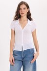 Kadın Slim Fit Dar Kesim Kısa Kollu Gömlek Yaka Beyaz Gömlek
