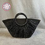 Uretti - Ayşe 4723 9052 El Yapımı Tress İp Yuvarlak Saplı Plaj Çantası - Siyah