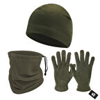 3'lü Kışlık Set Polar Bere, Eldiven, Boyunluk -  Warm - Haki - (SBLN.008)