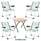 4 Adet Katlanabilir Kamp Sandalyesi ve Masa Seti - Rock - Su Yeşili (A-03) - Bardaklıklı - 140 KG Taşıma
