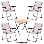 4 Adet Katlanabilir Kamp Sandalyesi ve Masa Seti - Rock - Kestane (A-22) - Bardaklıklı - 140 KG Taşıma