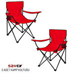 2 Adet Katlanır Kamp Sandalyesi - Piknik Plaj Sandalyesi - (DY.001) - Kırmızı - Taşıma Çantalı