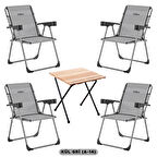 4 Adet Katlanır Kamp Sandalyesi ve Masa Seti - Rock - Kül Gri A14 - Bardaklıklı - 140 KG