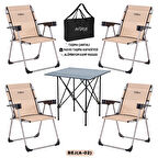 4 Adet Katlanır Kamp Sandalyesi ve Alüminyum Masa Seti - Rock Dark - Bej - Taşıma Çantalı