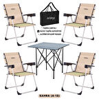 4 Adet Katlanır Kamp Sandalyesi ve Alüminyum Masa Seti - Rock Dark - Sahra - Taşıma Çantalı