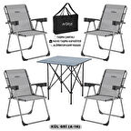 4 Adet Katlanır Kamp Sandalyesi ve Alüminyum Masa Seti - Rock Dark - Kül Gri - Taşıma Çantalı