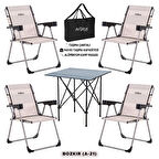 4 Adet Katlanır Kamp Sandalyesi ve Alüminyum Masa Seti - Rock Dark - Bozkır - Taşıma Çantalı