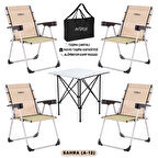 4 Adet Katlanır Kamp Sandalyesi ve Alüminyum Masa Seti - Rock Silver - Sahra - Taşıma Çantalı