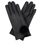 Siyah Kadın Kürk Detaylı Deri Eldiven