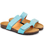 Eloi Mavi Kadın Cırt Cırtlı Süet Deri Terlik