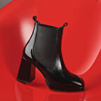 Rosemary Siyah Kadın Lastikli Topuklu Deri Bot