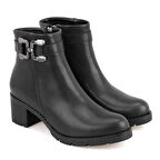 Kadın Siyah Fermuarlı Topuklu Bot