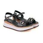 Carmel Siyah Kadın Topuklu Deri Sandalet