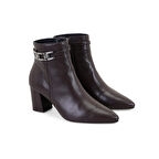 Kahve Kadın Topuklu Deri Bot