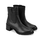 Kadın Siyah Topuklu Deri Bot