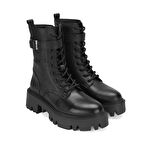 Meirare Siyah Kadın Bağcıklı Deri Postal Bot