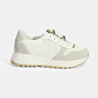 Kadın Beyaz Bağcıklı Deri Detaylı Spor Ayakkabı