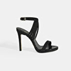 Kadın Siyah Simli Bantlı Topuklu Abiye Ayakkabı