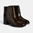 Kadın Kahve Katlama Detaylı Topuklu Deri Bot