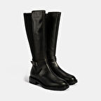 Kadın Siyah Metal Toka Detaylı Deri Çizme