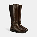 Kadın Kahve Metal Toka Detaylı Deri Çizme