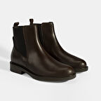 Kadın Kahve Lastik Detaylı Deri Bot