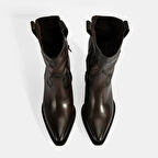 Kadın Kahve Kalın Topuklu Deri Bot