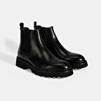 Erkek Siyah Lastik Detaylı Deri Bot